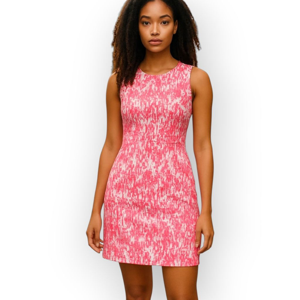 Just Taylor Pink White Abstract Sheath Dress Size 8